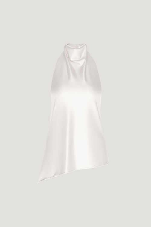 Asymmetric Satin Halter Blouse