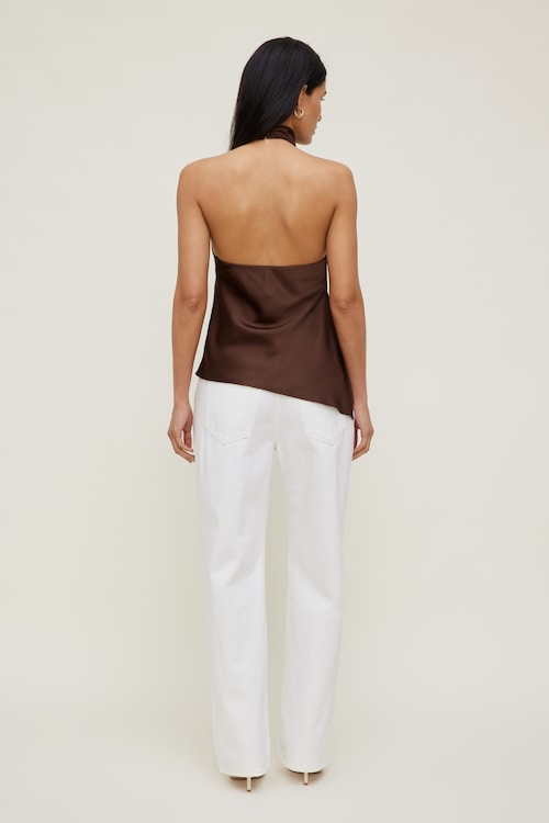 Asymmetric Satin Halter Blouse