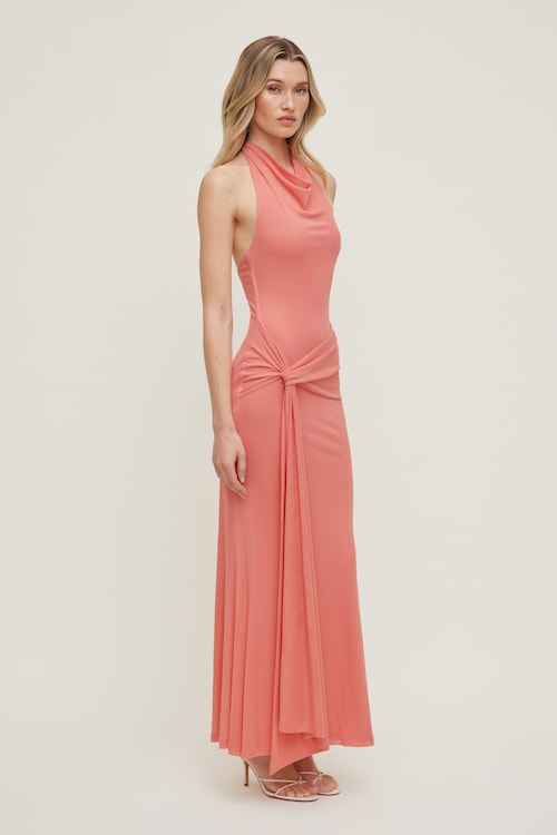 Scarlet Draped Mesh Maxi Dress