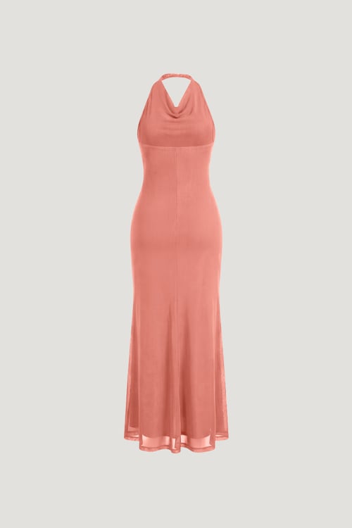 Scarlet Draped Mesh Maxi Dress