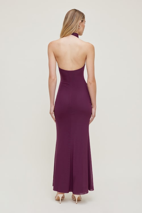 Scarlet Draped Mesh Maxi Dress
