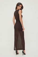 Sheer Shirred Mesh Maxi Dress