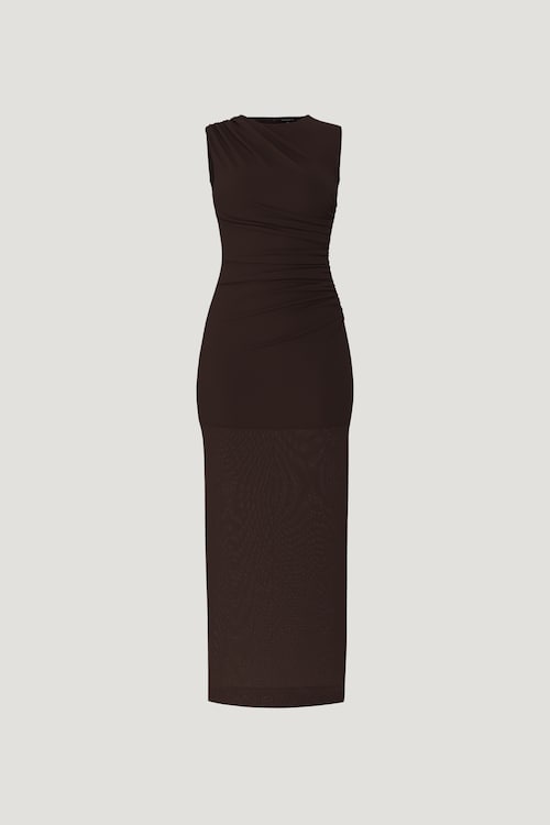 Sheer Shirred Mesh Maxi Dress