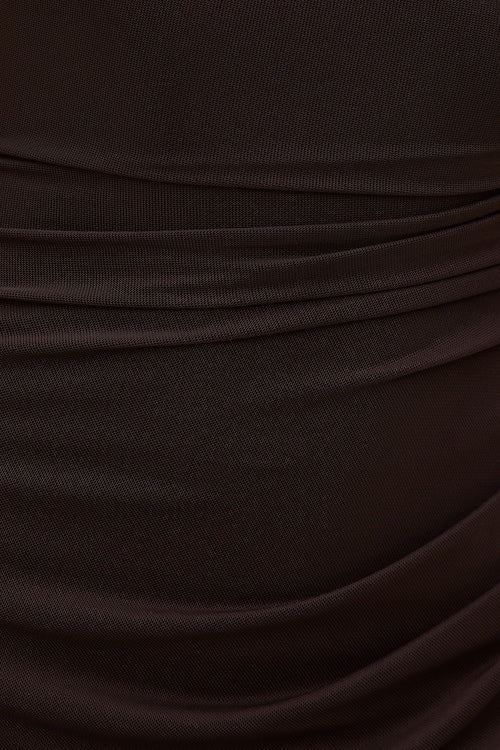 Sheer Shirred Mesh Maxi Dress