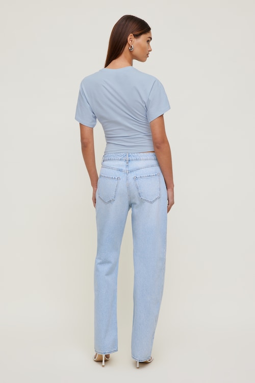 Mika Rhinestone Mid Rise Relaxed Straight Leg Jeans