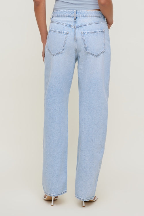 Mika Rhinestone Mid Rise Relaxed Straight Leg Jeans