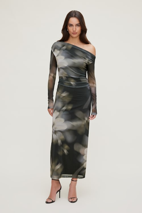 Off Shoulder Mesh Maxi Dress