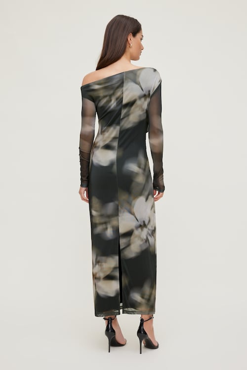 Off Shoulder Mesh Maxi Dress