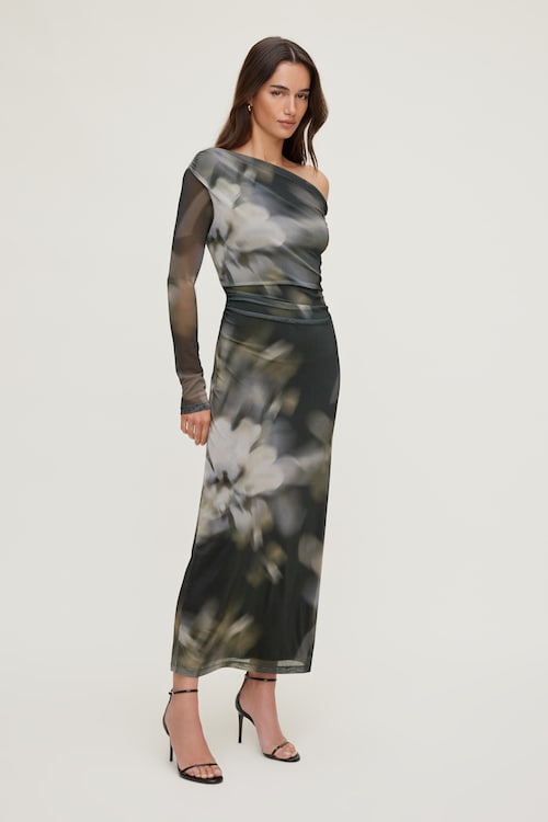 Off Shoulder Mesh Maxi Dress