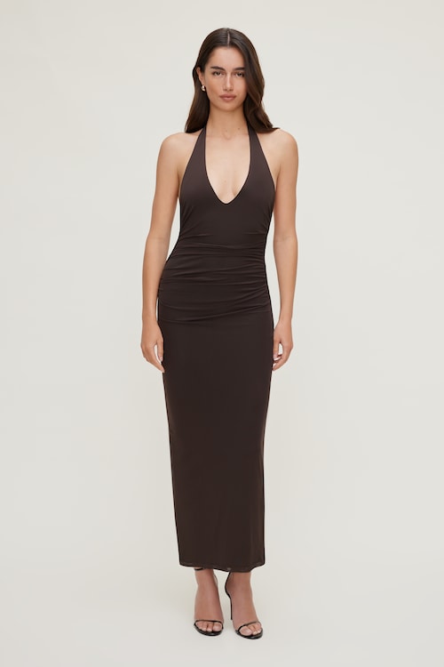 Reia Halter Mesh Maxi Dress