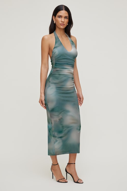 Reia Halter Mesh Maxi Dress
