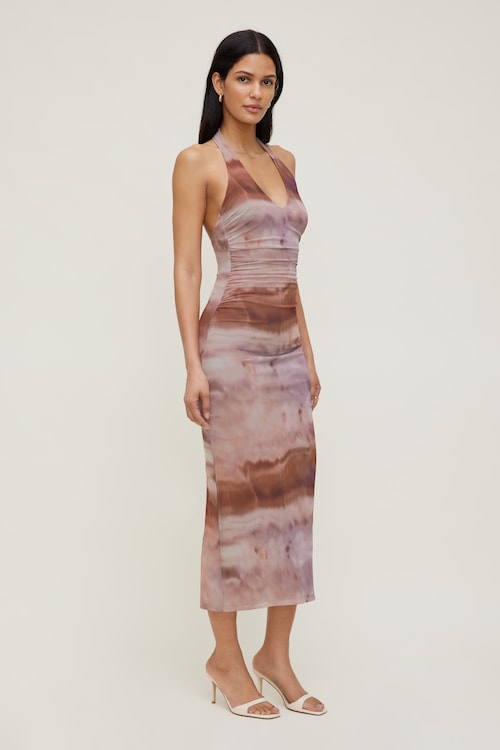 Reia Halter Mesh Maxi Dress