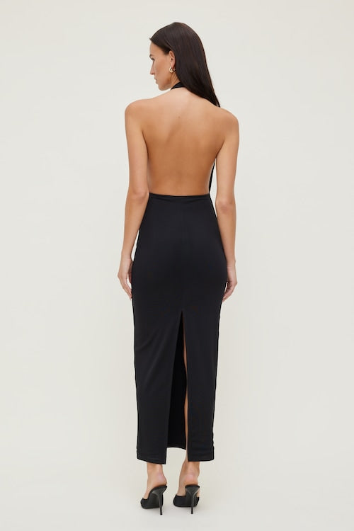 Plunge Mesh Maxi Dress
