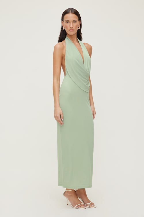 Plunge Mesh Maxi Dress