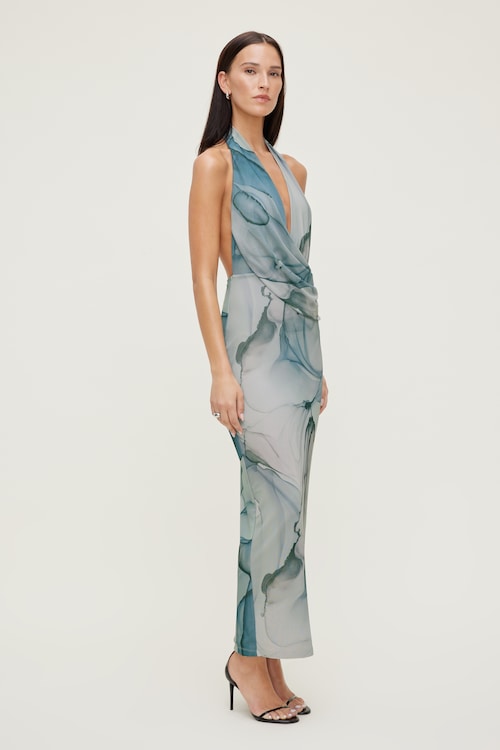 Plunge Mesh Maxi Dress