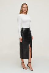 Structured Faux Leather Midi Skirt
