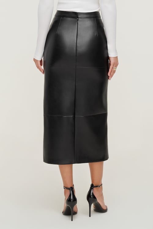 Structured Faux Leather Midi Skirt