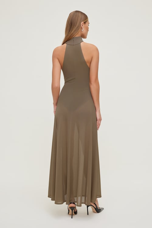 Sheer Mesh Halter Maxi Dress