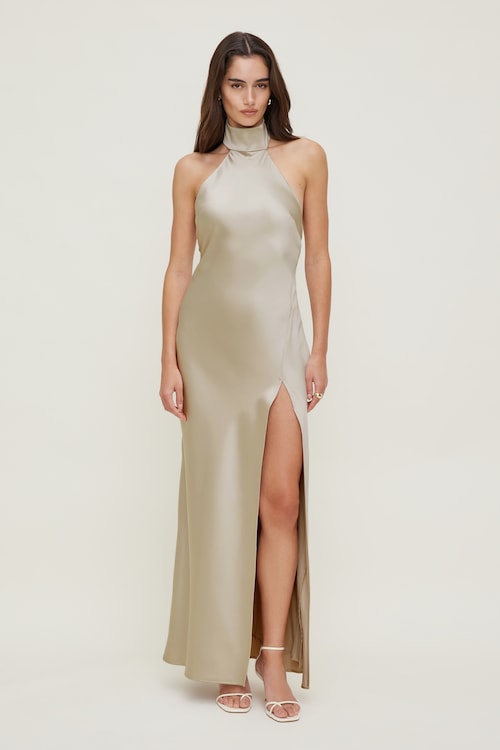 Satin Halter Maxi Dress