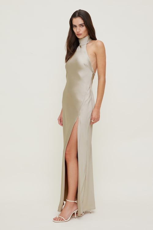 Satin Halter Maxi Dress