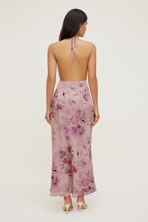 Floral Plunge Cowl Neck Maxi Dress