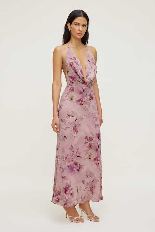 Plunge Cowl Neck Maxi Dress