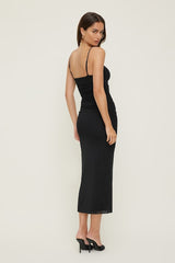 Ruched Mesh Midi Dress