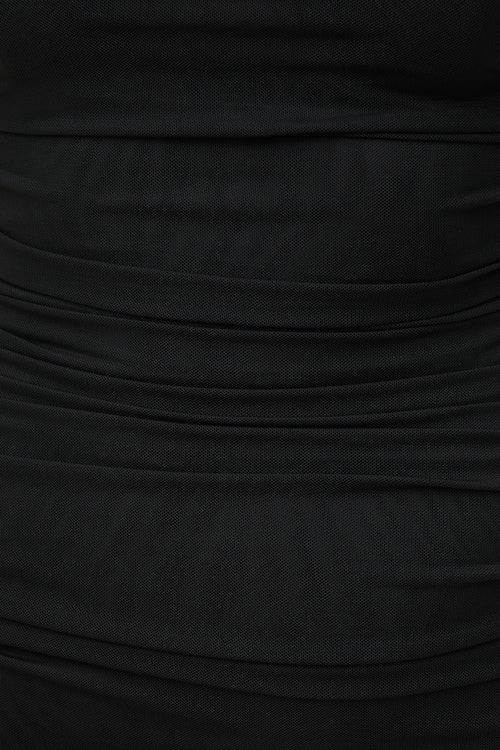 Ruched Mesh Midi Dress