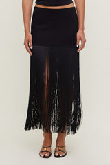 Ponte Fringe Maxi Skirt