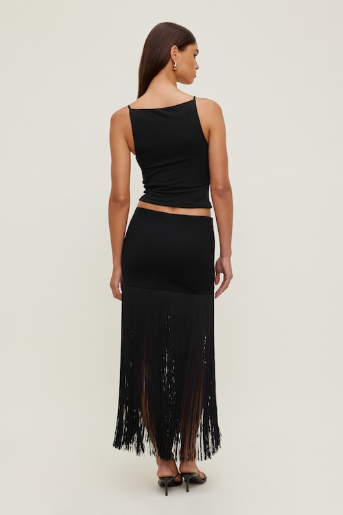 Ponte Fringe Maxi Skirt