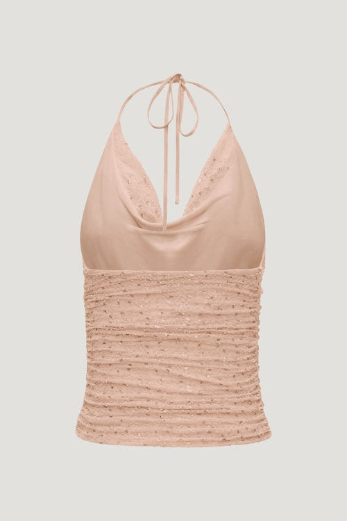 Beaded Mesh Halter Top