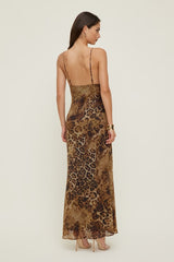 Lace Trim Satin Midi Dress
