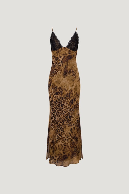 Lace Trim Satin Midi Dress