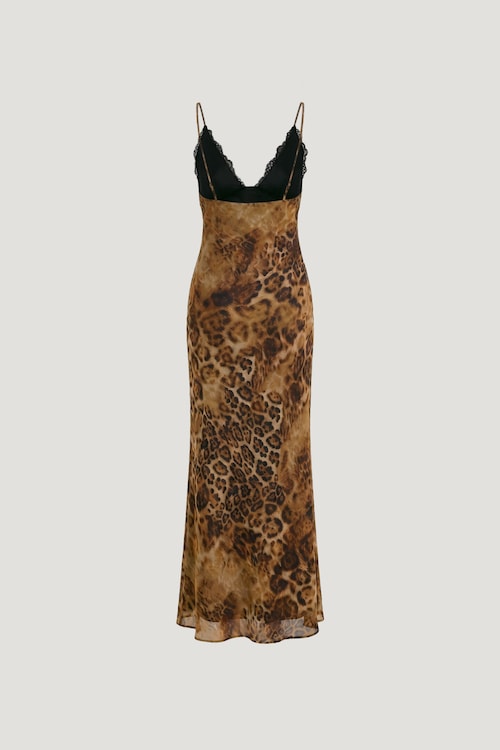 Lace Trim Satin Midi Dress