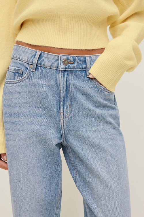 Mika Rhinestone Mid Rise Relaxed Straight Leg Jeans