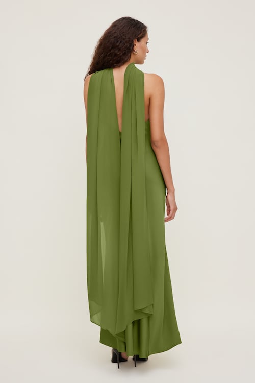Halter Scarf Satin Maxi Dress