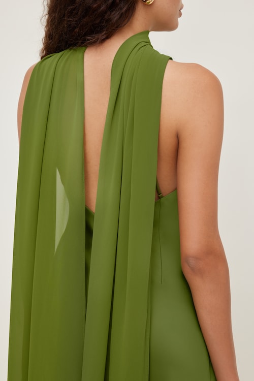 Halter Scarf Satin Maxi Dress