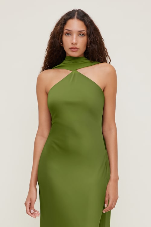 Halter Scarf Satin Maxi Dress