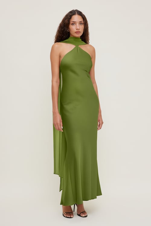 Halter Scarf Satin Maxi Dress