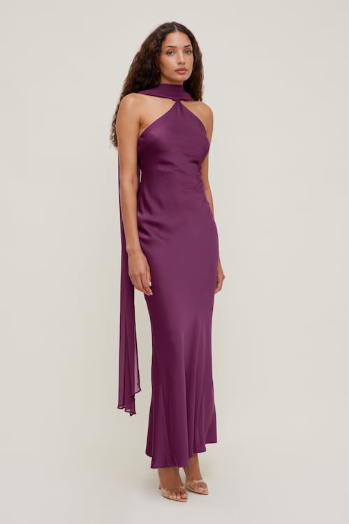 Halter Scarf Satin Maxi Dress