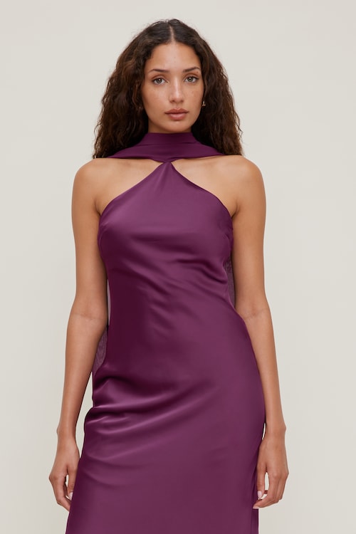 Halter Scarf Satin Maxi Dress