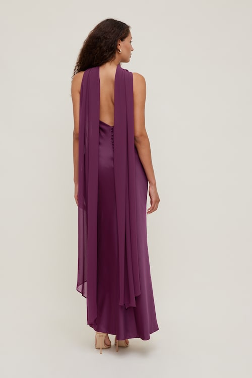 Halter Scarf Satin Maxi Dress