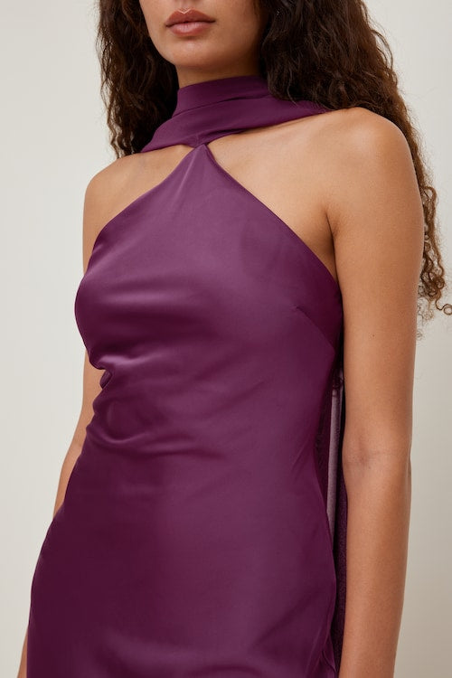 Halter Scarf Satin Maxi Dress