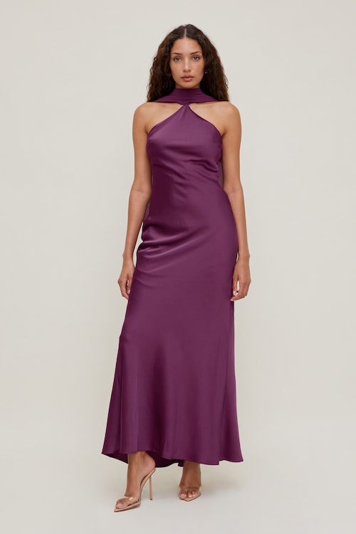Halter Scarf Satin Maxi Dress