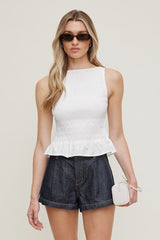 Smocked Poplin Tank Top