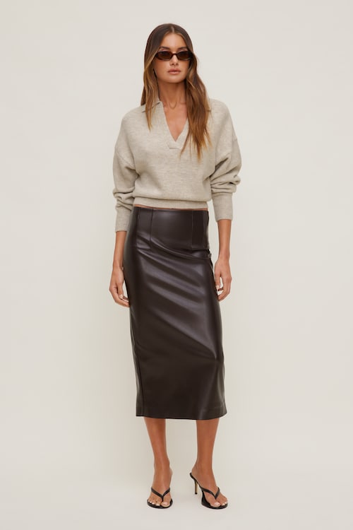 Faux Leather Midi Skirt