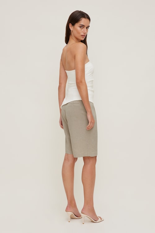 Linen High Rise Bermuda Shorts